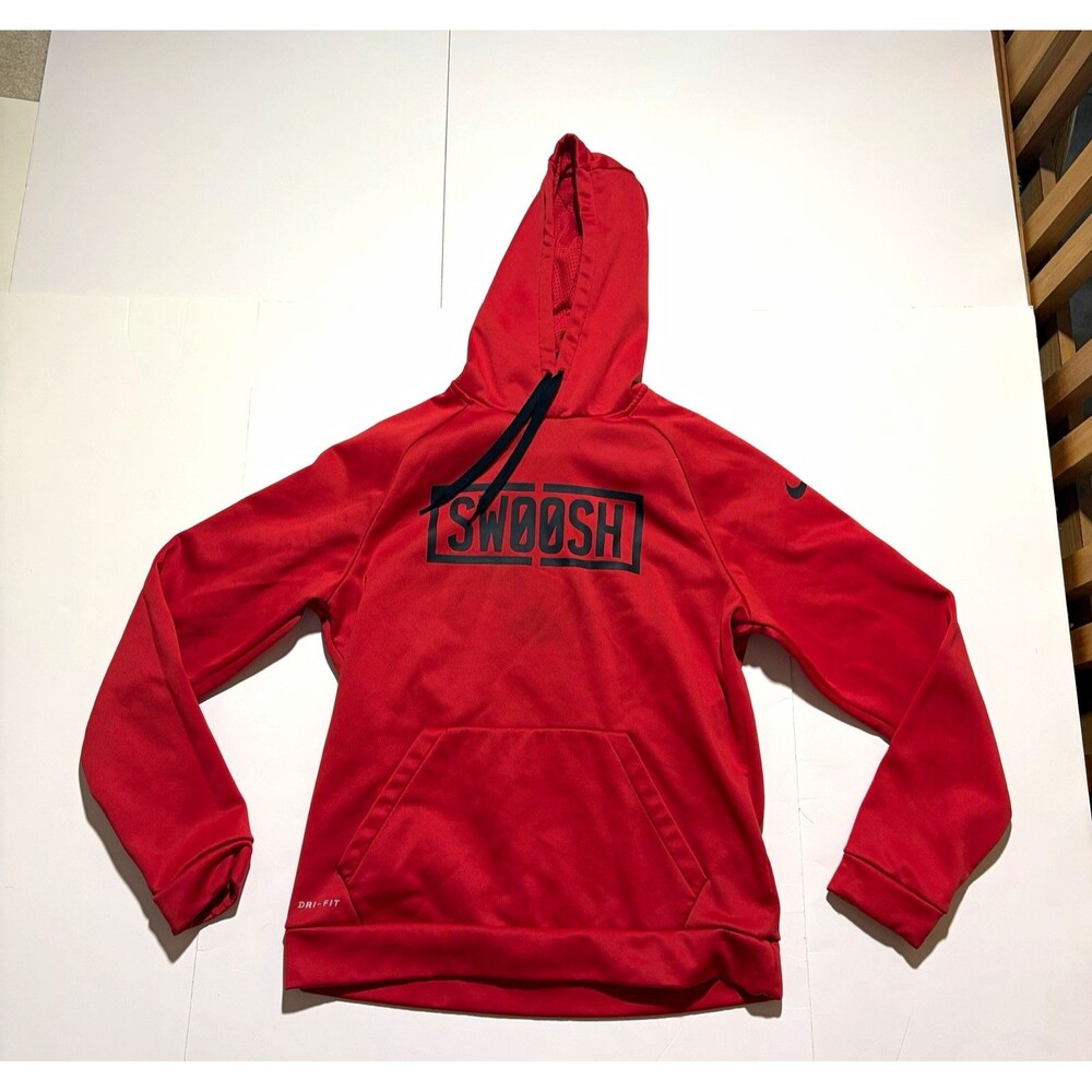 Nike Dri-FIT Men's Red Pullover Hoodie Size M Graphic Swoosh Logo Pockets